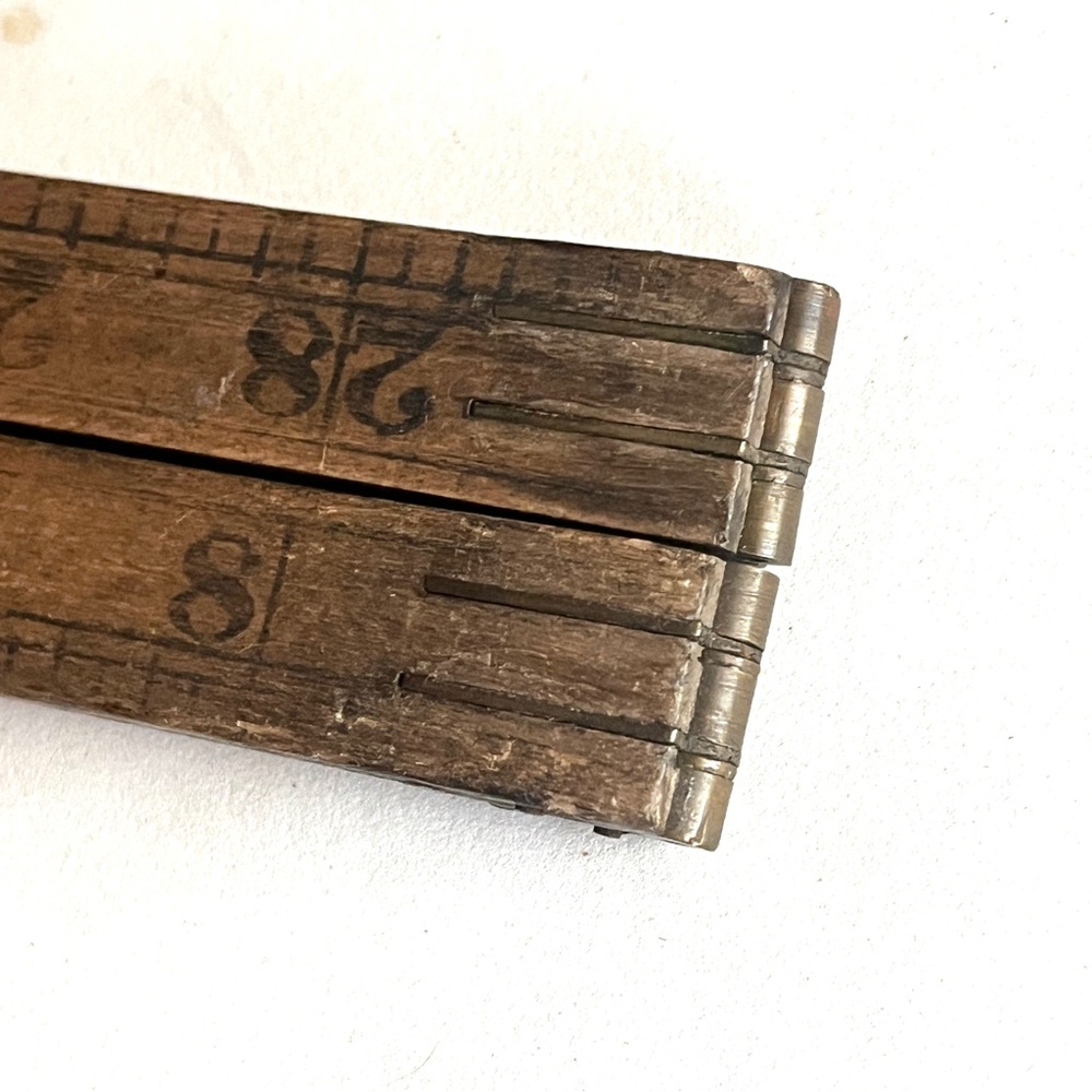 Antique Wooden Folding Ruler With Brass hardware. - Picture 3 of 7